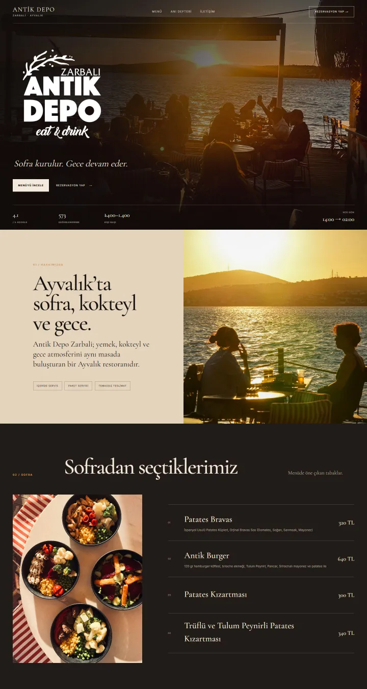Antik Depo Zarbali web sitesi ana sayfası