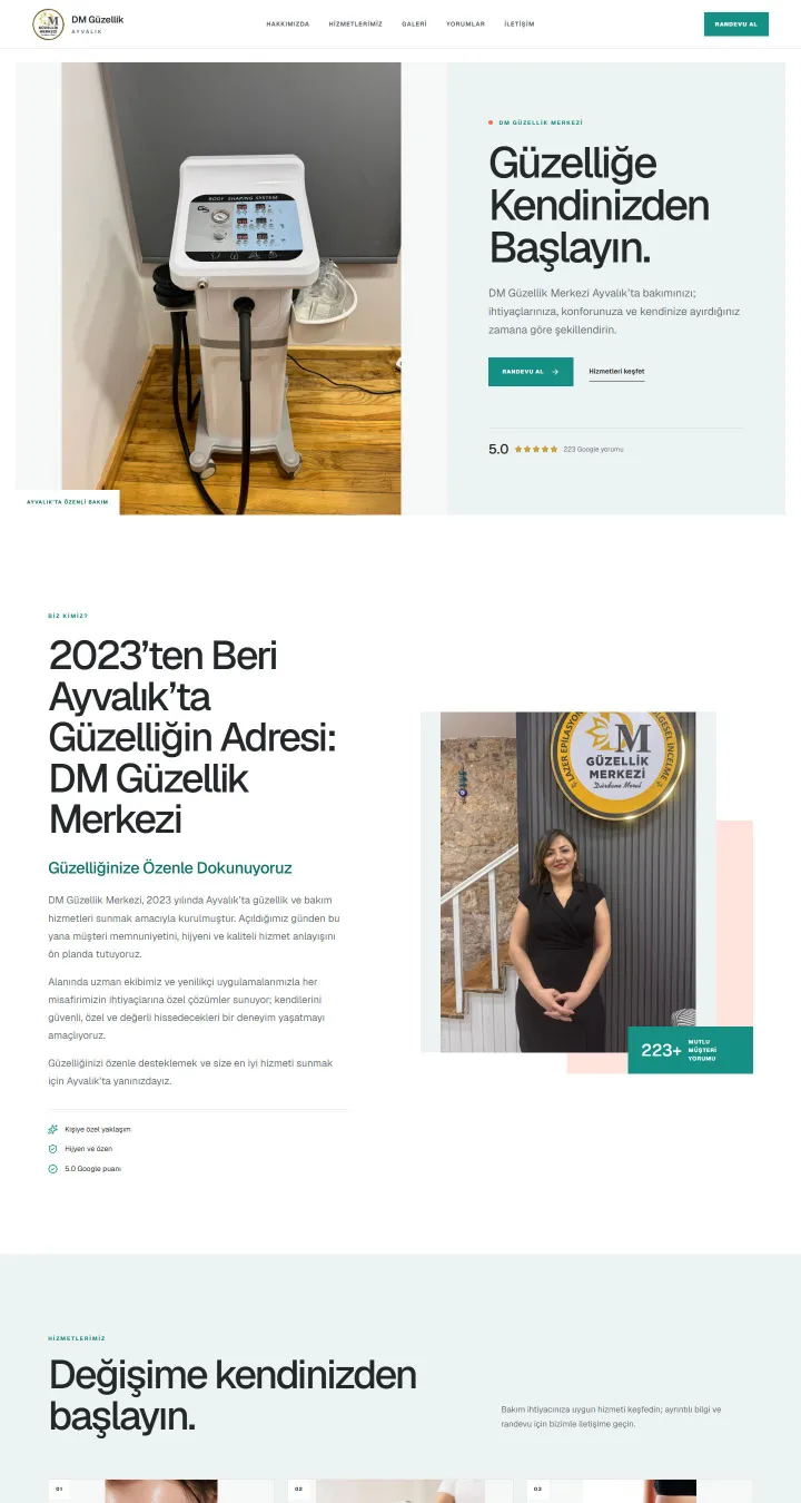 DM Güzellik Merkezi web sitesi ana sayfası