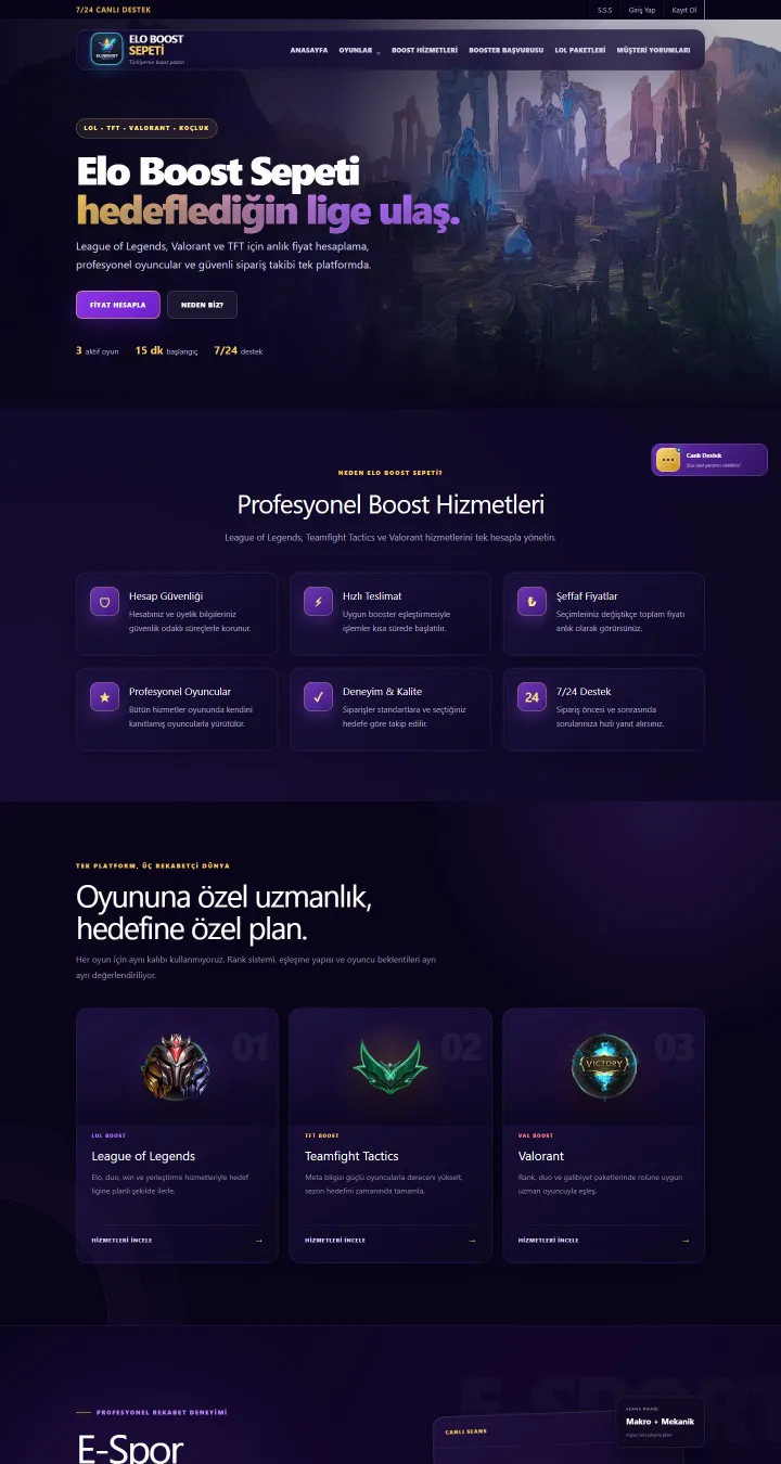 Elo Boost Sepeti web sitesi ana sayfası