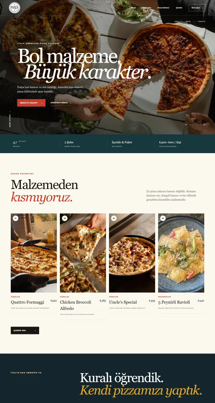 Uncle's Pizza House web sitesi ana sayfası