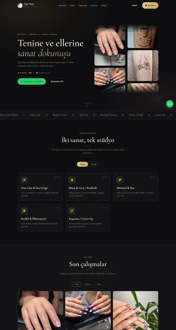 Çişe Kaya Art Stüdyo web sitesi ana sayfası