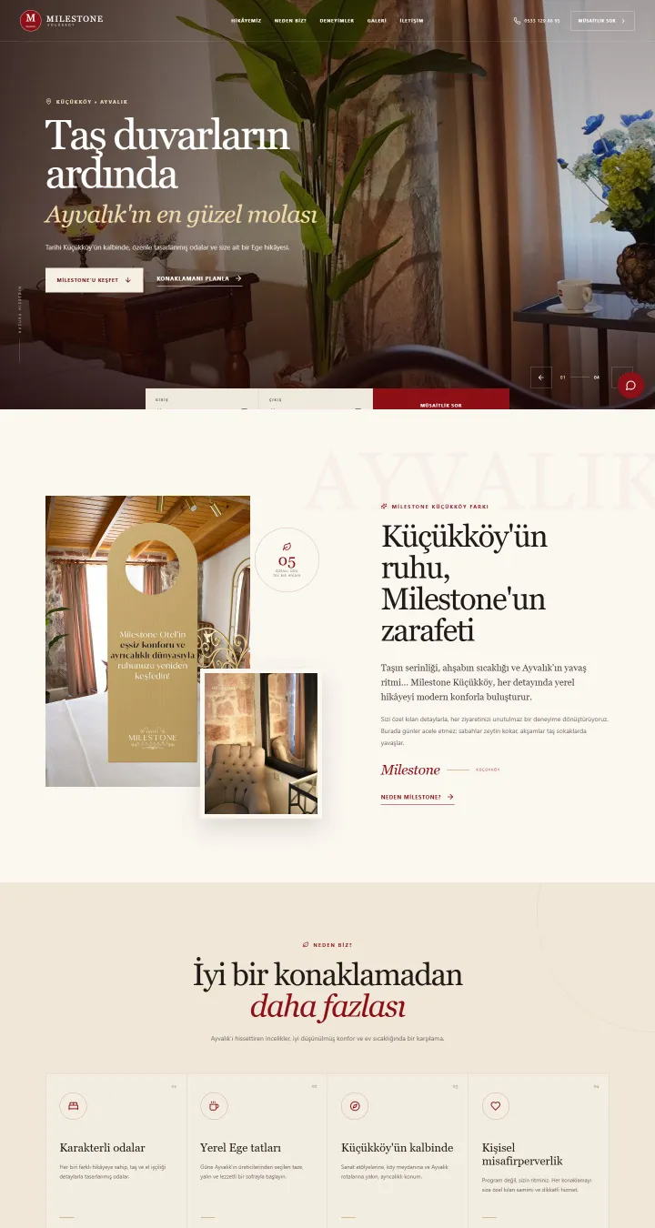 Milestone Hotel web sitesi ana sayfası