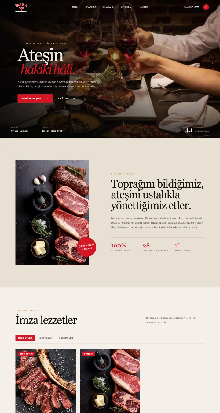 Mira SteakHouse web sitesi ana sayfası