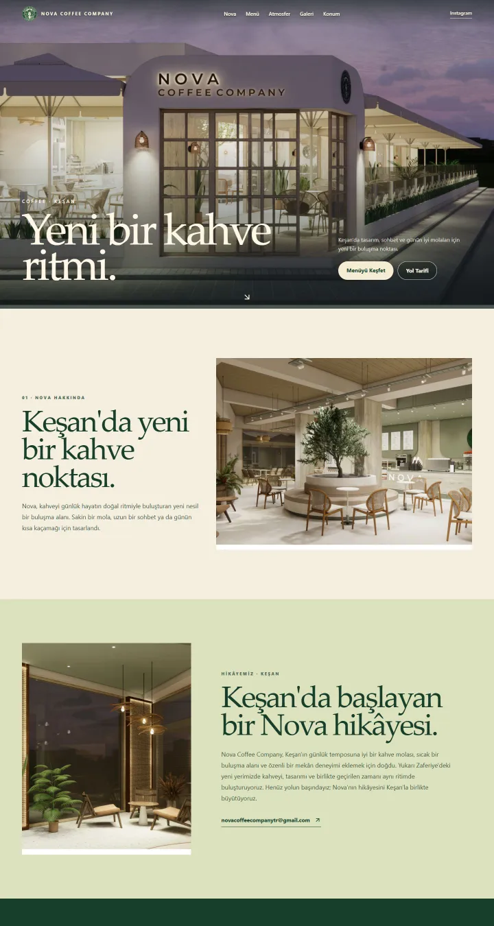 Nova Coffee Company web sitesi ana sayfası