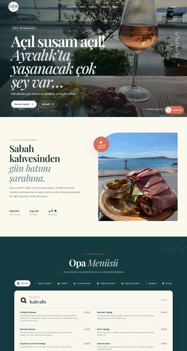Opa Ayvalık web sitesi ana sayfası