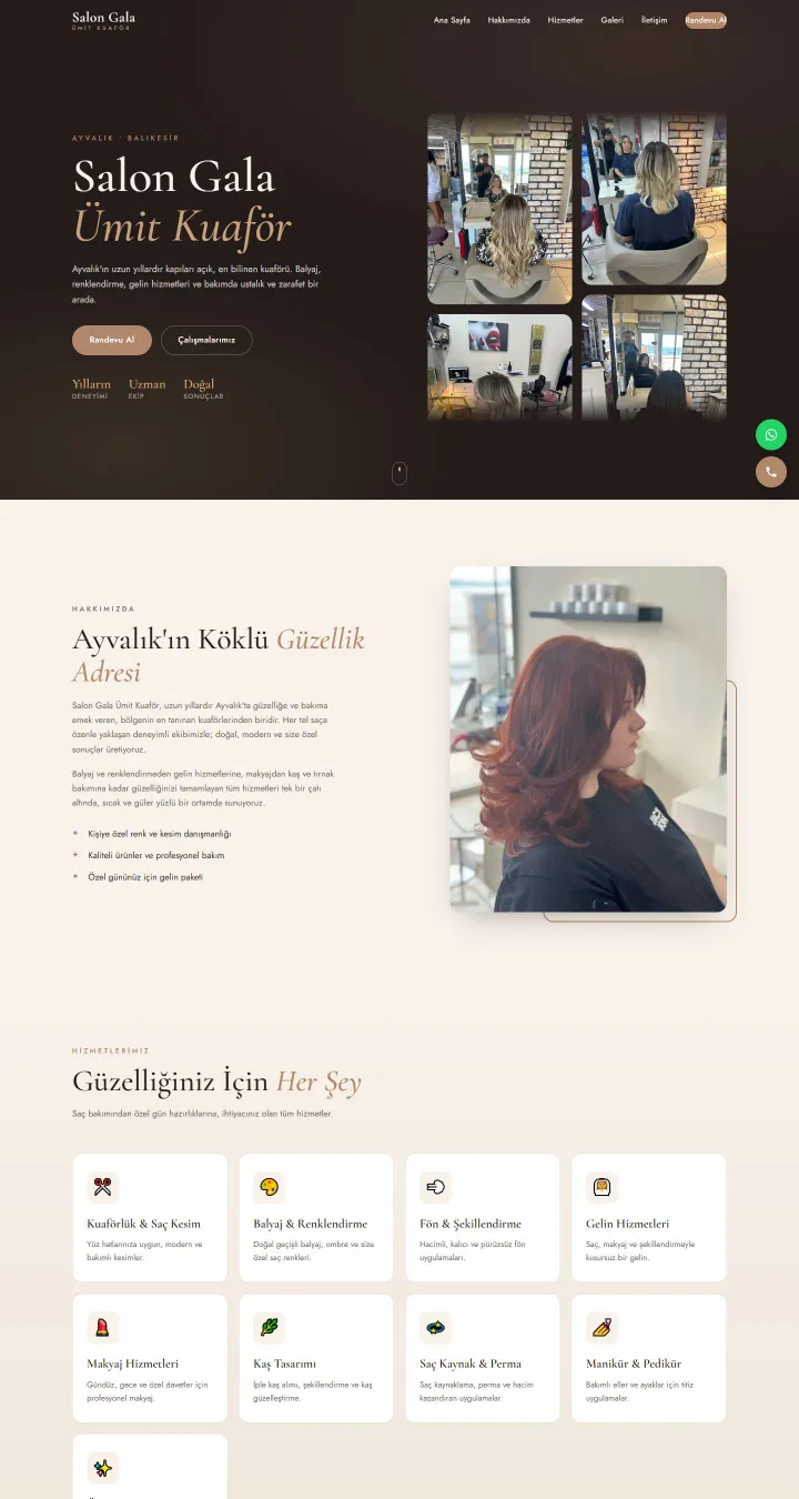 Salon Gala Ümit Kuaför web sitesi ana sayfası