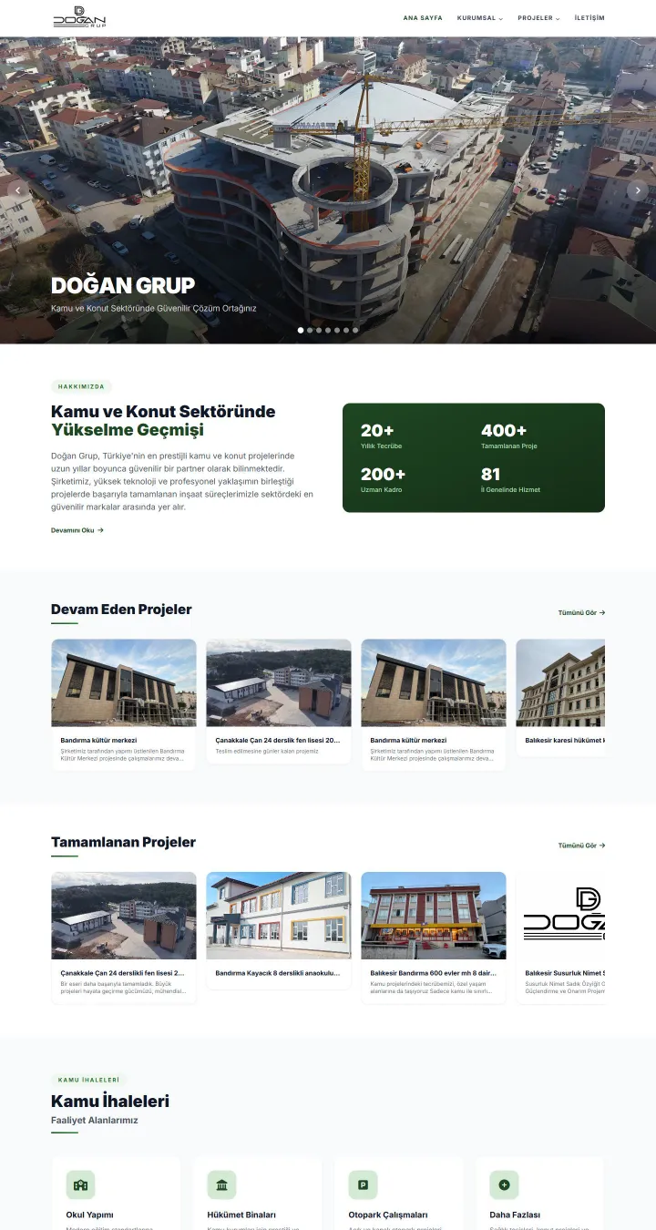 Doğan Grup İnşaat web sitesi ana sayfası