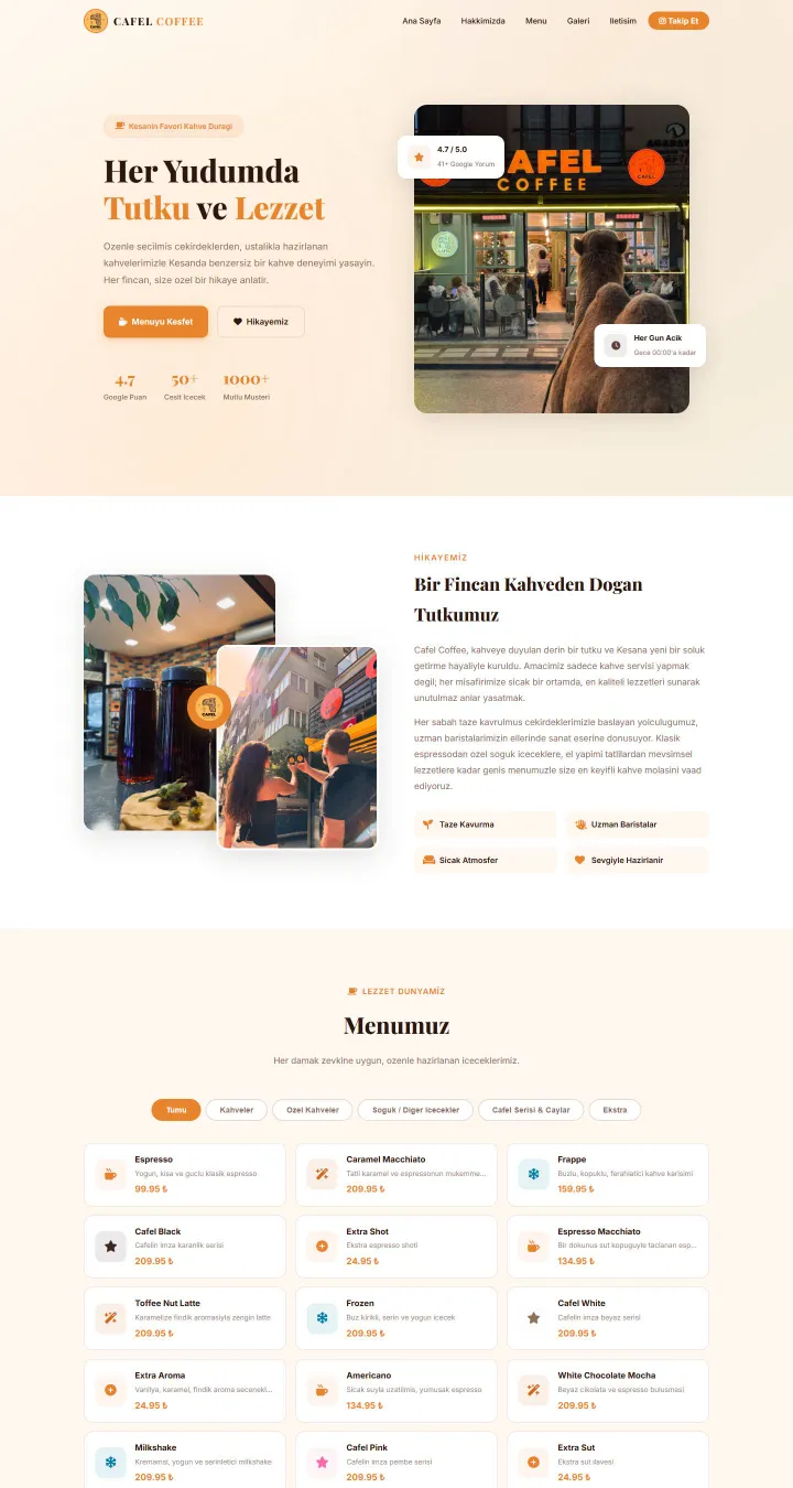 Cafel Coffee web sitesi ana sayfası