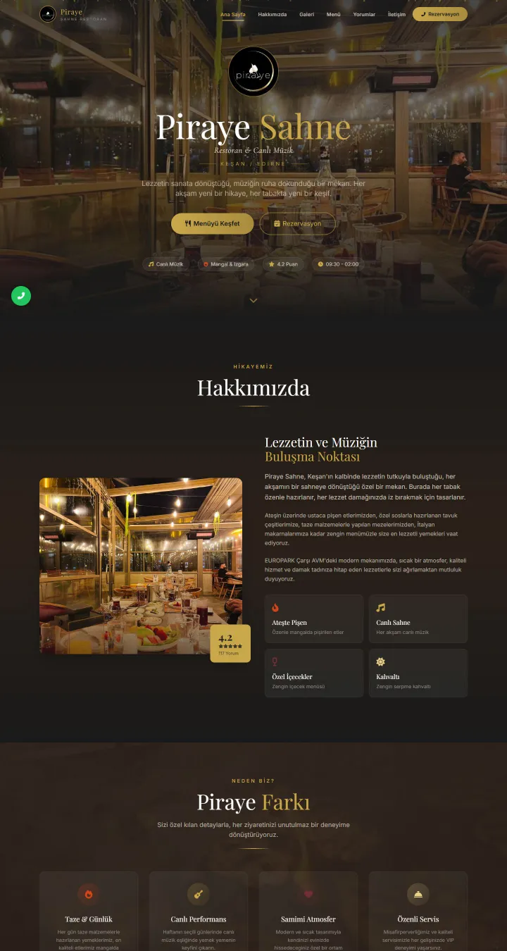 Piraye Sahne Restoran web sitesi ana sayfası