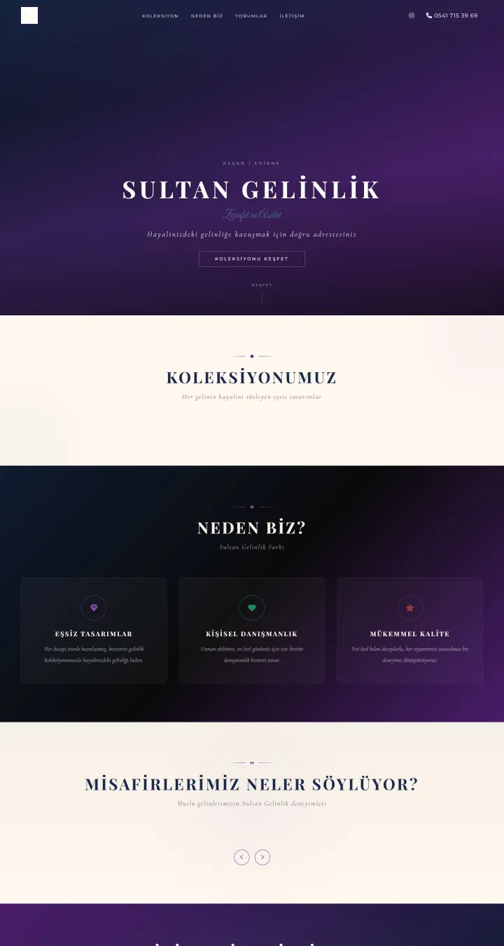 Sultan Gelinlik web sitesi ana sayfası